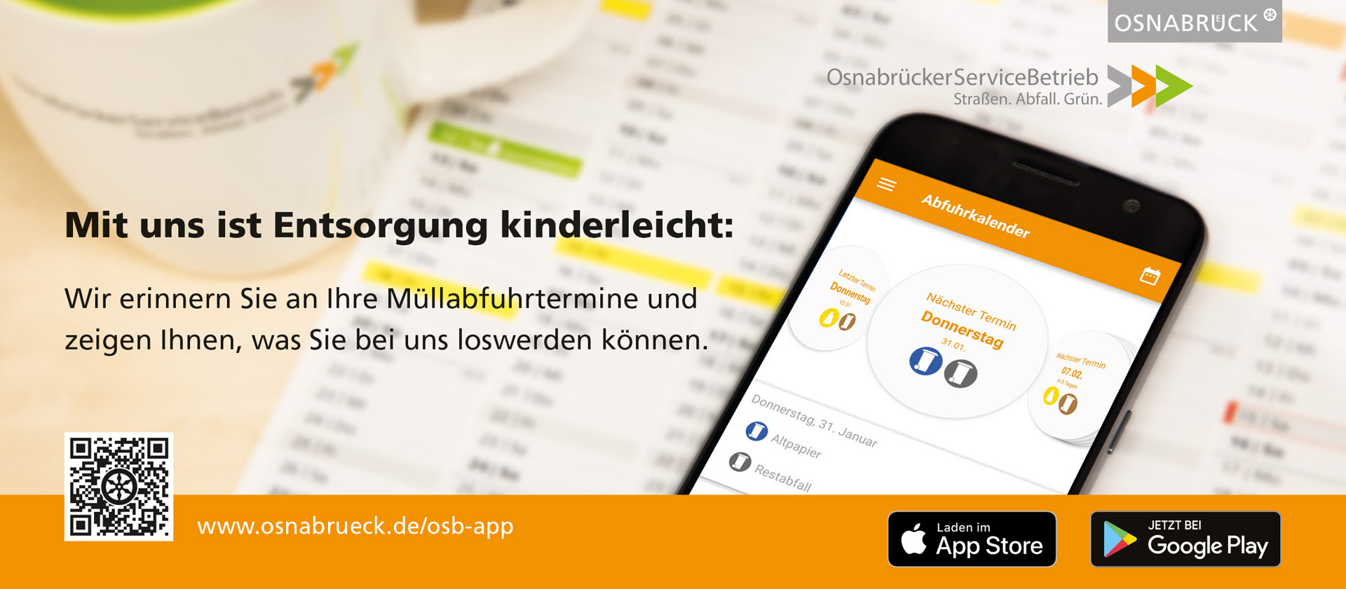 Mit uns ist Entsorgung kinderleicht – die App des Osnabrücker ServiceBetriebs.